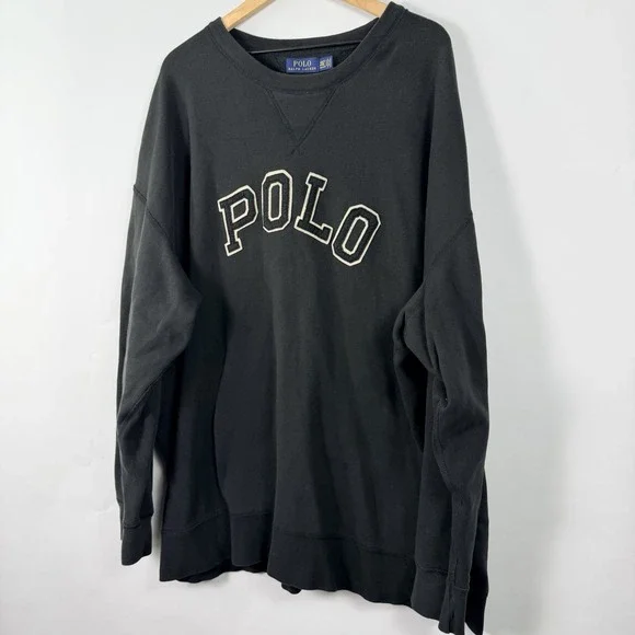 Polo Ralph Lauren 4XLT Black Spellout Sweatshirt Big Tall Oversized Crewneck - Picture 2 of 9